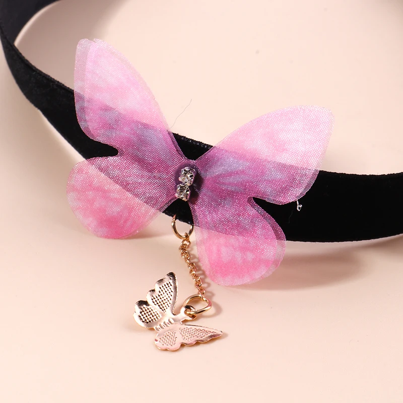Aihua Heißer Verkauf Nettes Mädchen Schwarz Samt Spitze Schmetterling Blume Choker Halskette Sexy Loli JK Student Schlüsselbein Hals Kette Schmuck – Detail 4