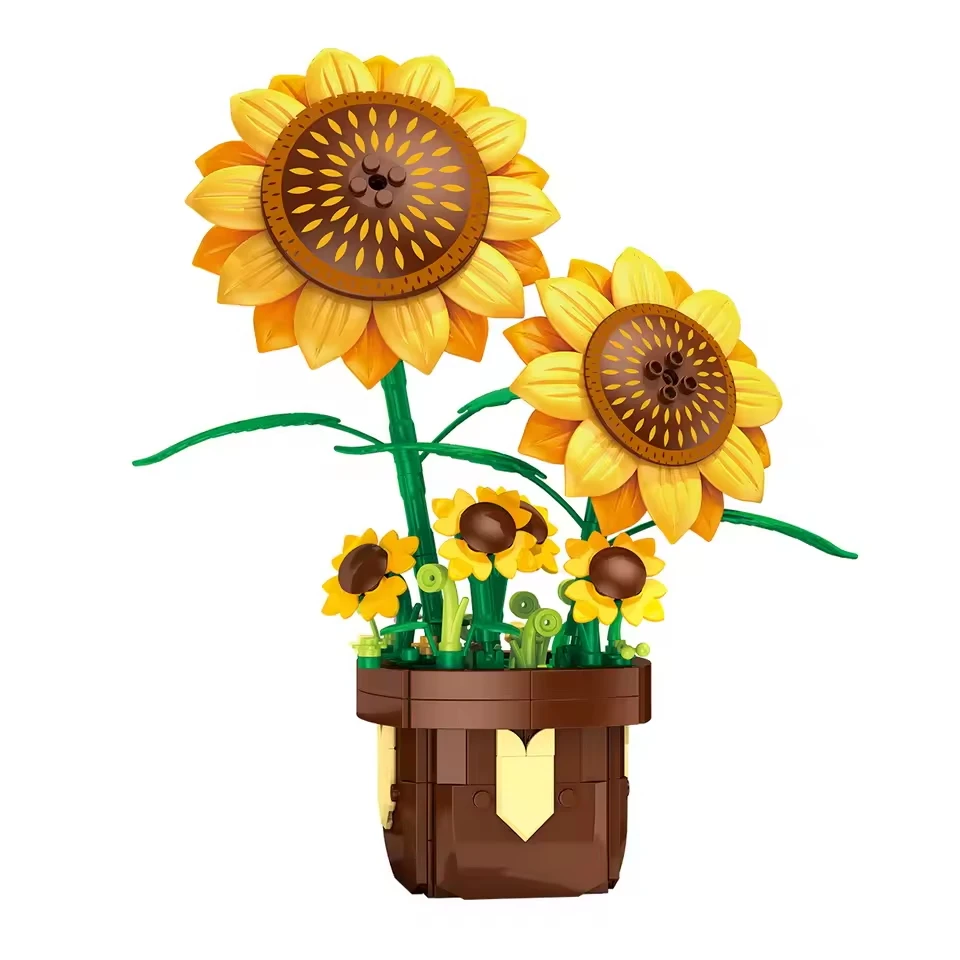 

Набор из 291 детали для сборки цветка подсолнуха в горшке, вечный цветок из кирпичиков, украшение для дома, конструктор, игрушки для детей, подарок для девочек