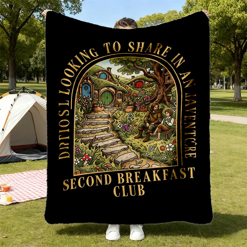 Second Breakfast Club Flannel Blanket, Middle-earth Inspired Adventure Flannel Throw