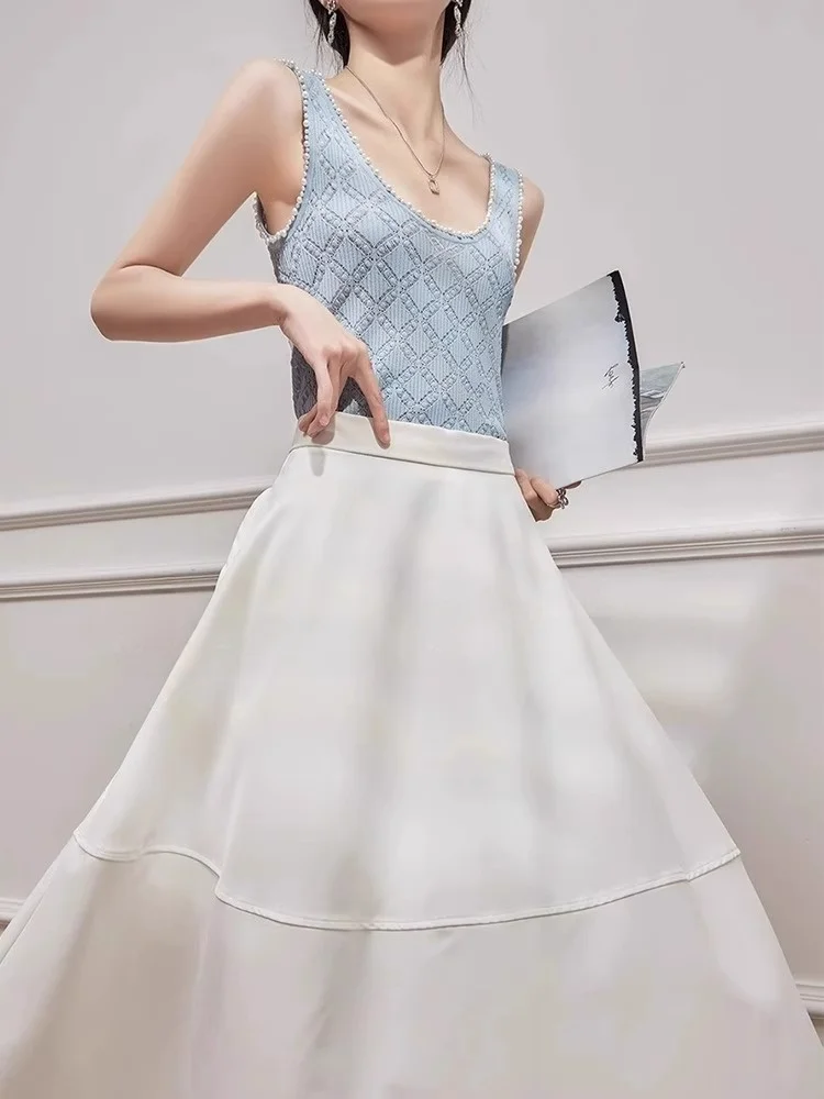 Ceco de Punto Ajustado, Prenda Interior con Diseño de Cuentas, Estilo Coreano Moderno, Cseta Informal de Verano para Co...