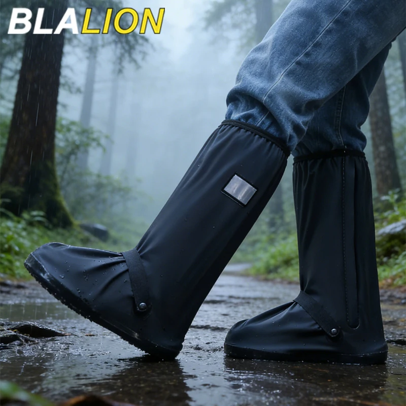 BLALION Rain Boot Shoe Cover High-tube Waterproof Shoes with Reflector Non-slip Shoes for Motorcycle Bike Rain Cover Men Women