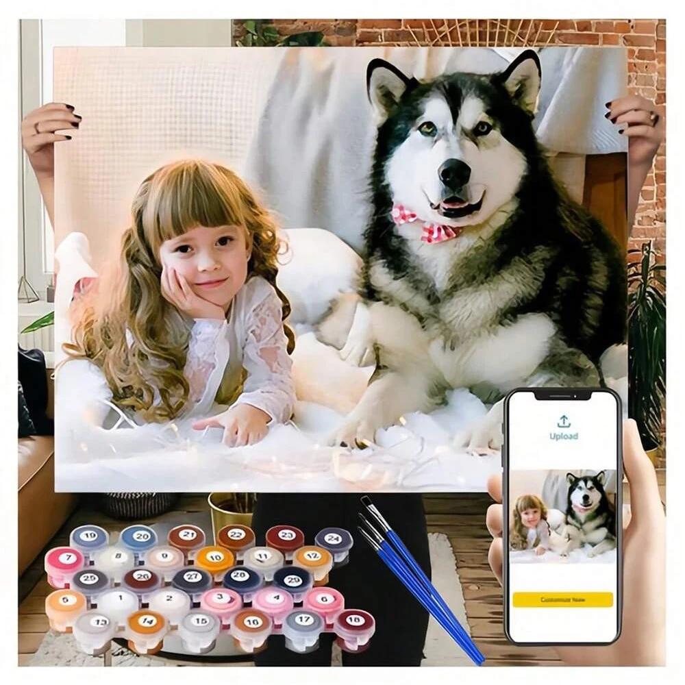 HUACAN Custom Photo Paint By Numbers Pets Child Diy Kit Picture For Living Room Home Decoration
