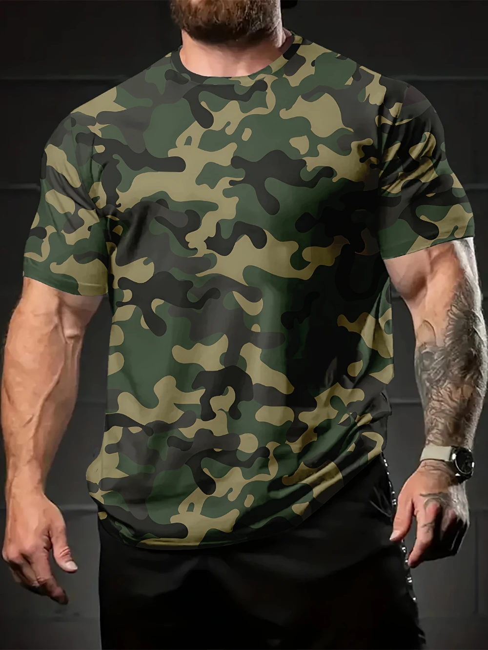 

Men's Casual Camouflage Printed Crew Neck T-Shirt Breathable Soft Loose Hunting Pay Short Sleeves Outdoor and Casual Wear