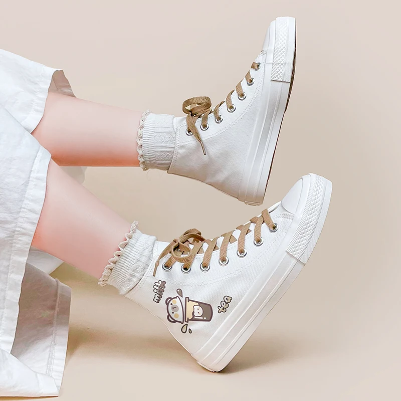 Amy and Michael Spring Anime Sneakers Lovely Girls Students High Top Casual Canvas Plimsolls Lace Up Woman Vulcanize Shoes