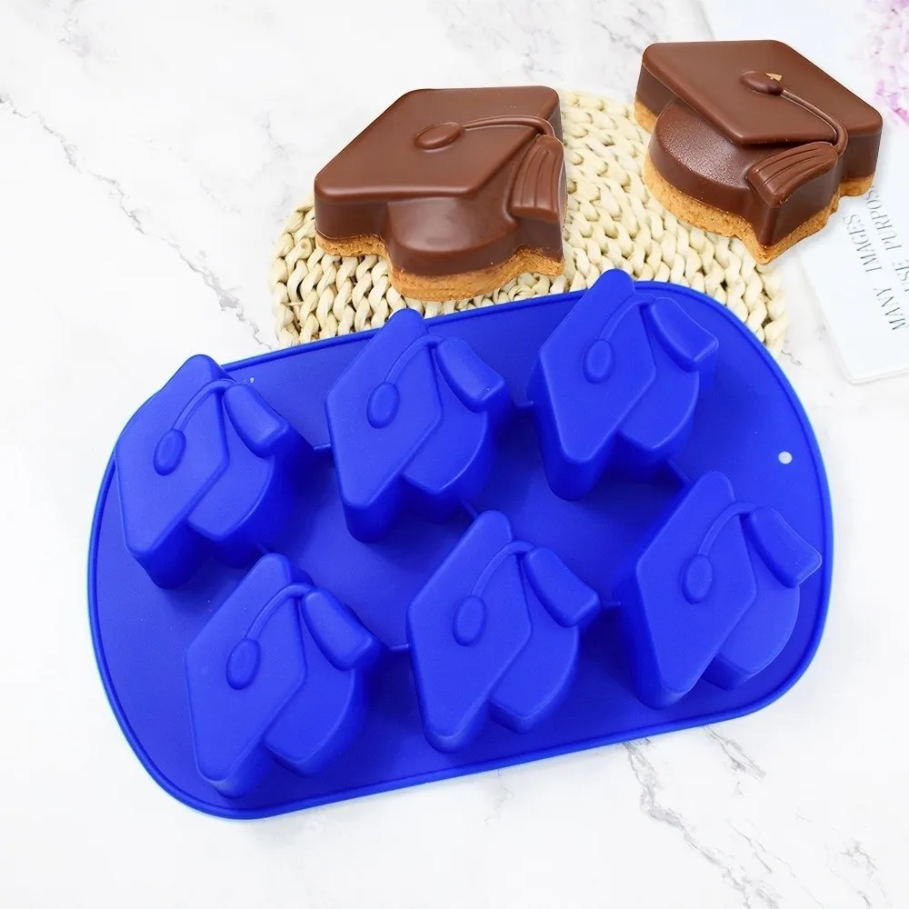 Baking Tool 6-Cavity Silicone Mold Reusable Flexible Graduation Hat Mold Non-Stick 3D Chocolate Mold Graduation Celebration