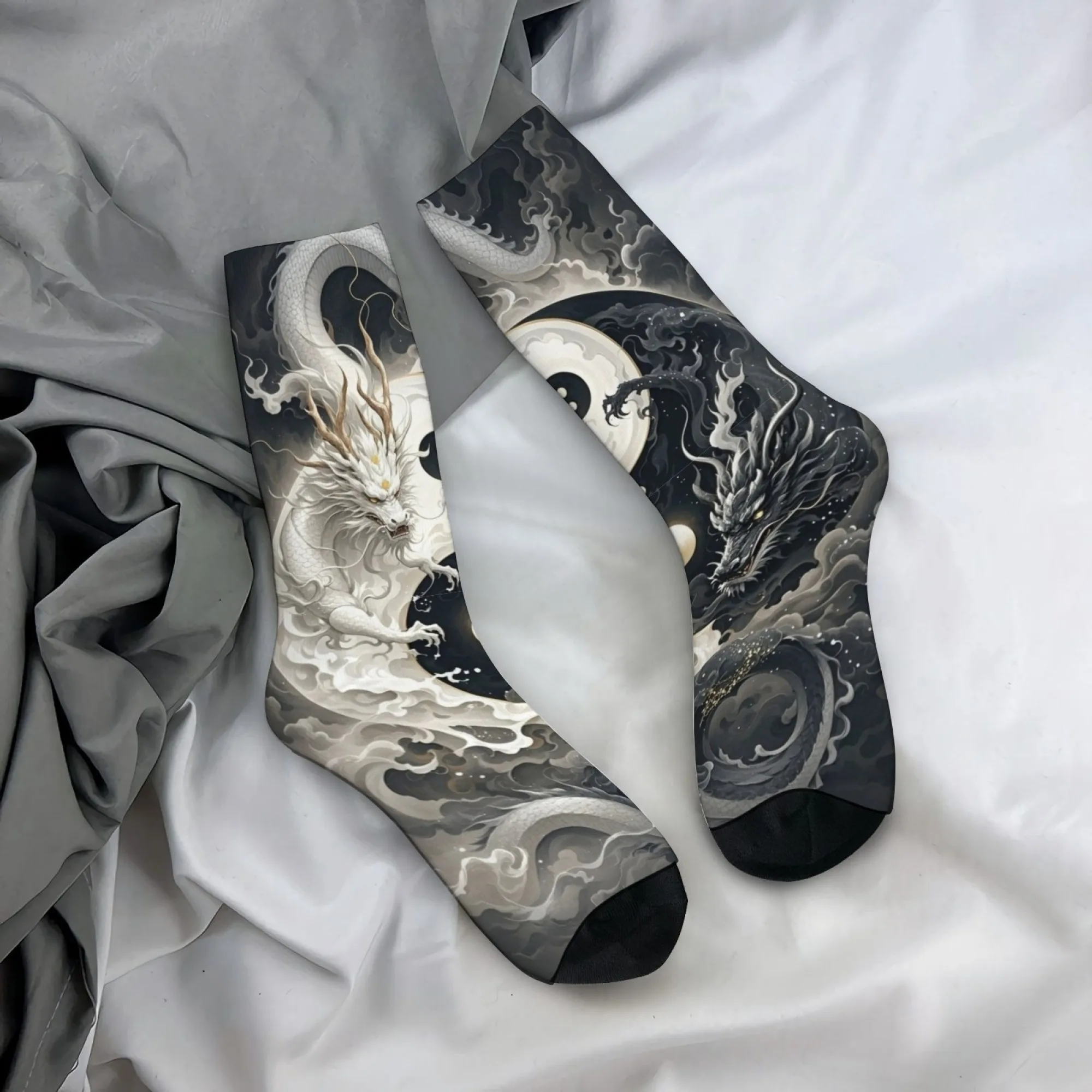 Yin Yang Double Dragon Art Socks Smooth Reinforced Toe No-pilling Men's Socks Commuting City Walks Music Festivals Novelty Socks