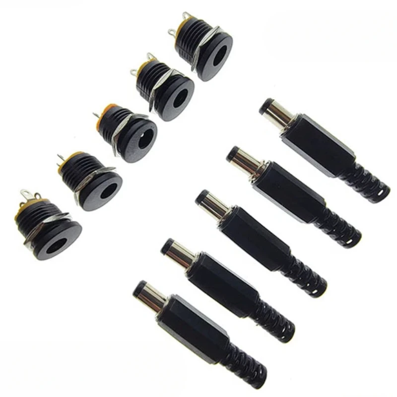 

10Pcs (5Pair) 12V 3A 5.5x2.5mm 5.5*2.1mm DC Power Male Plugs Connector DC Power Socket Female Jack Screw Nut Panel Mount Adapter