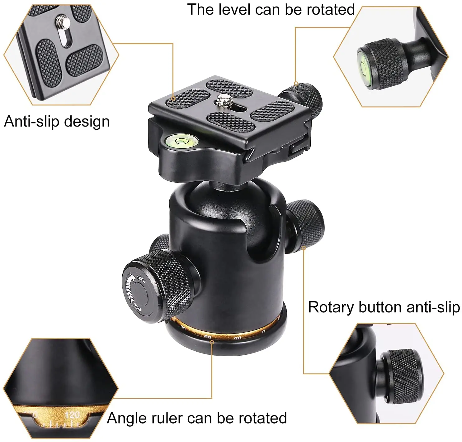 Cabezal de bola para trípode de cámara con liberación rápida, amortiguación de ajuste fino giratorio de 360 grados, soporte de cabezales de fluido para trípode de alta resistencia