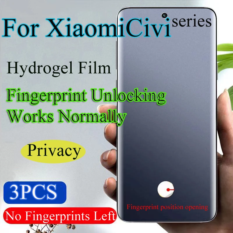 Civi4Pro Soft Screen Protector For Xiaomi Civi3 Mix4 Privacy Hydrogel Film Xiaomi Civi2 Civi1S Fingerprint Unlocking Works