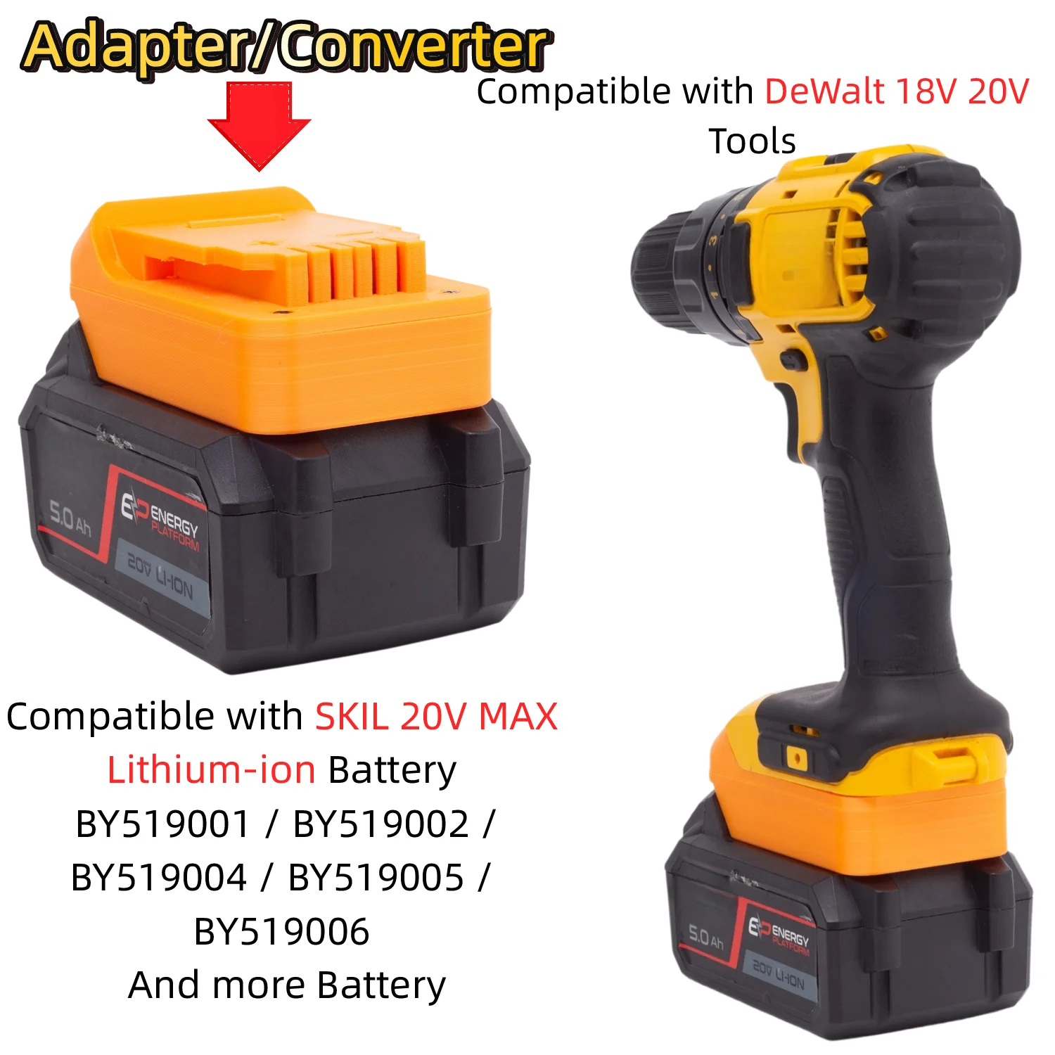 Battery Adapter/Converter for SKIL 20V MAX Lithium-ion Battery TO DeWalt 18V 20V Cordless Drill Impact Wrench(Only Adapter)