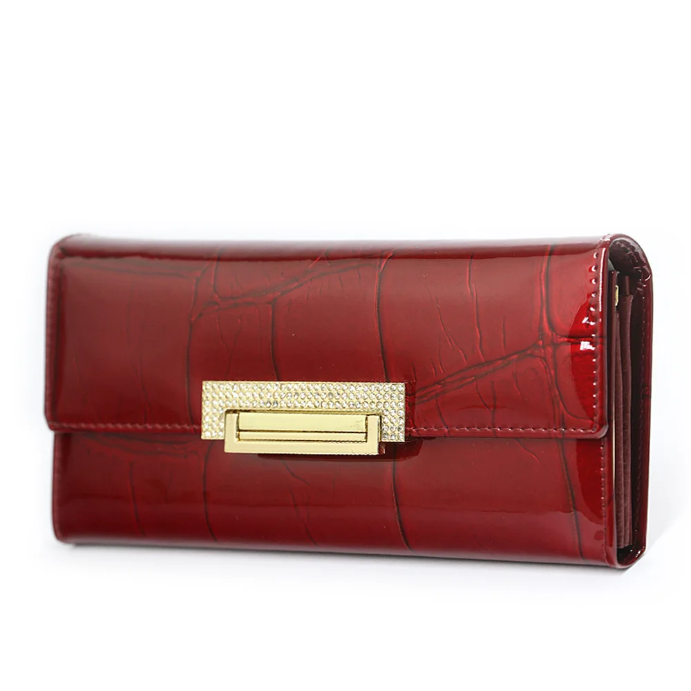 Alligator Pattern Genuine Leather Wallet Woman Long Ladies Cowhide Purse Diamond Decorated Card Holder Clutch Bag