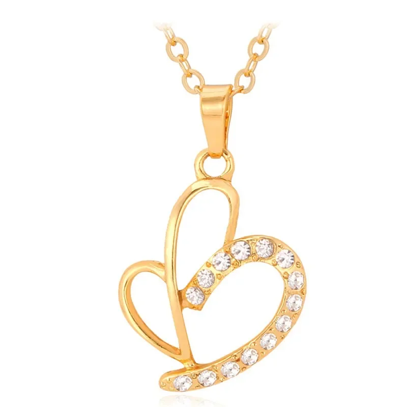 

Alloy Heart Shape Rhinestones Pendant Gold/Silver Plated Necklace for Women Girls O Chain QC24