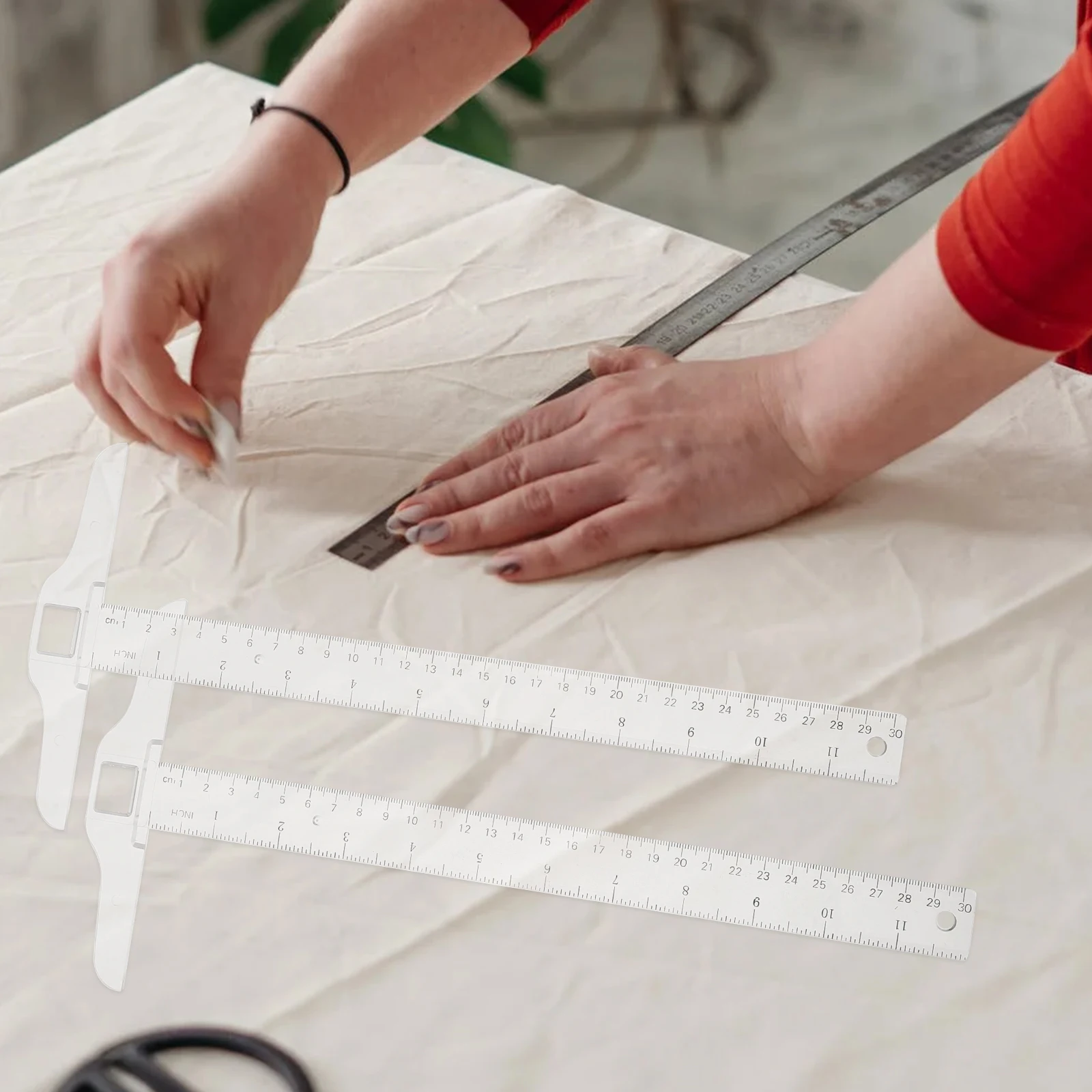 2 قطعة T-مربع حاكم البلاستيك مقياس مزدوج أداة قياس 30 سنتيمتر لصياغة الرسم الهندسة المعمارية استخدام المكاتب المنزلية