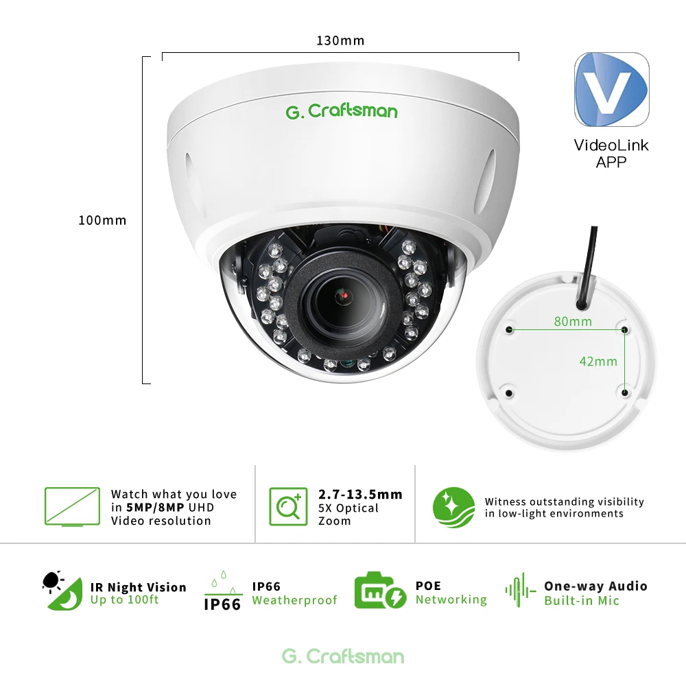 G.Craftsman 5X POE IP Camera Vandalproof Optical Zoom SONY 5MP 4K IR Night Vision Security CCTV H.265 Audio Video Surveillance