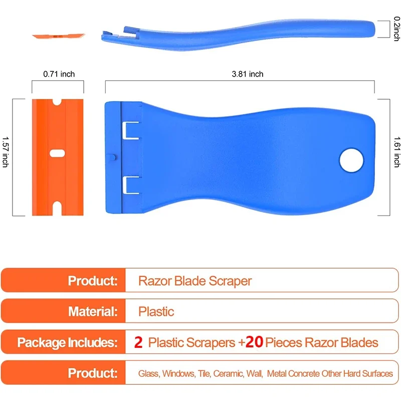 2Pcs Plastic Razor Blade Scrapers Glue Remover with 20Pcs Blades Car Glass Cleaning Razor Scraper for Removing Stickers Labels image 2