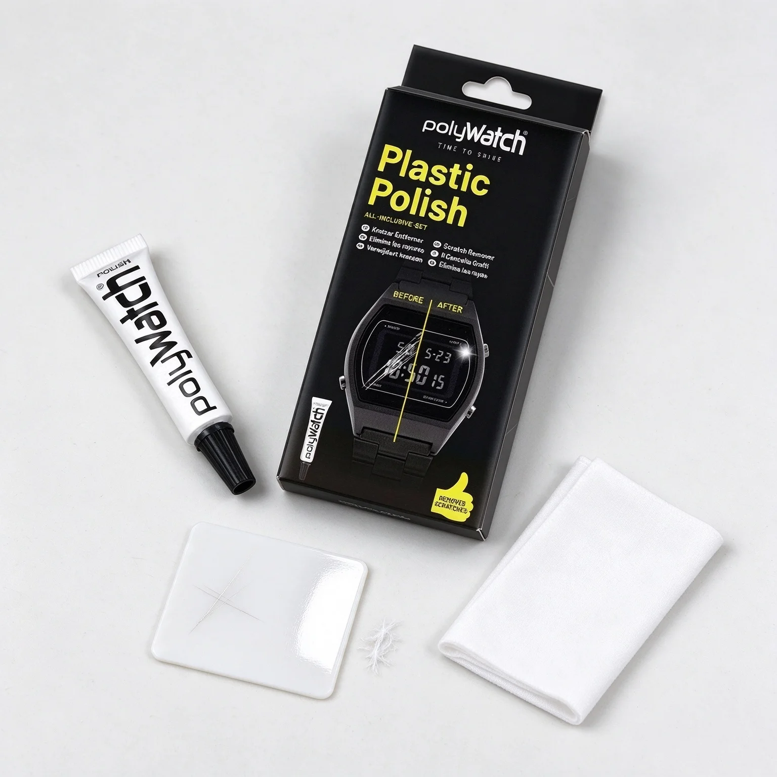 German PolyWatch Acrylic Watch Crystal Polishing Kit Includes Polish Paste & Buff Cloth for Scratch Removal