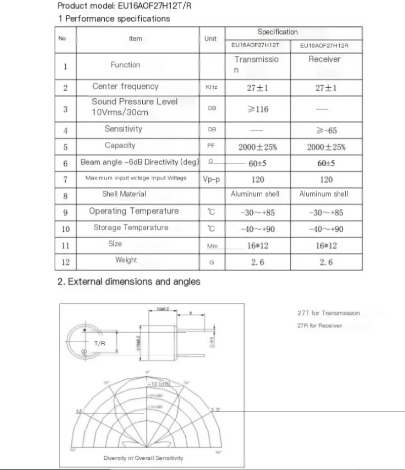 Imagem -06 - Sensor Aberto Ultrassônico Transmite Recebe 16 mm 27khz 21khz 23khz 50 Peças 100 Peças o