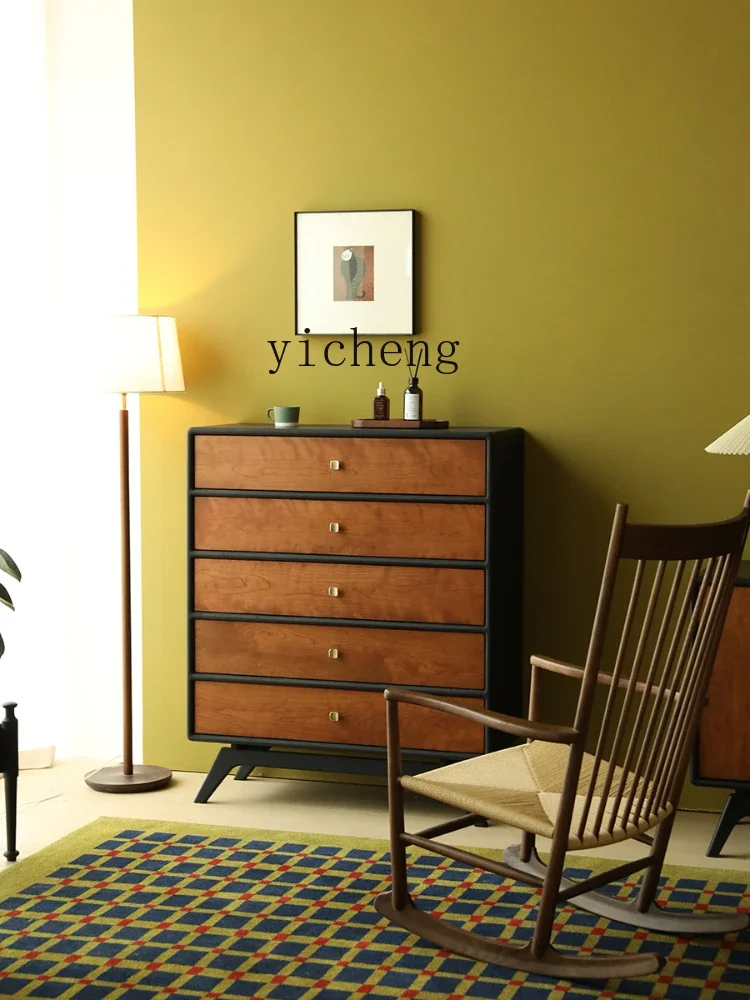 YY Storage Solid Wood Storage Cabinet Five Buckets Bedroom Living Room Side Cabinet Retro Nanyang Style