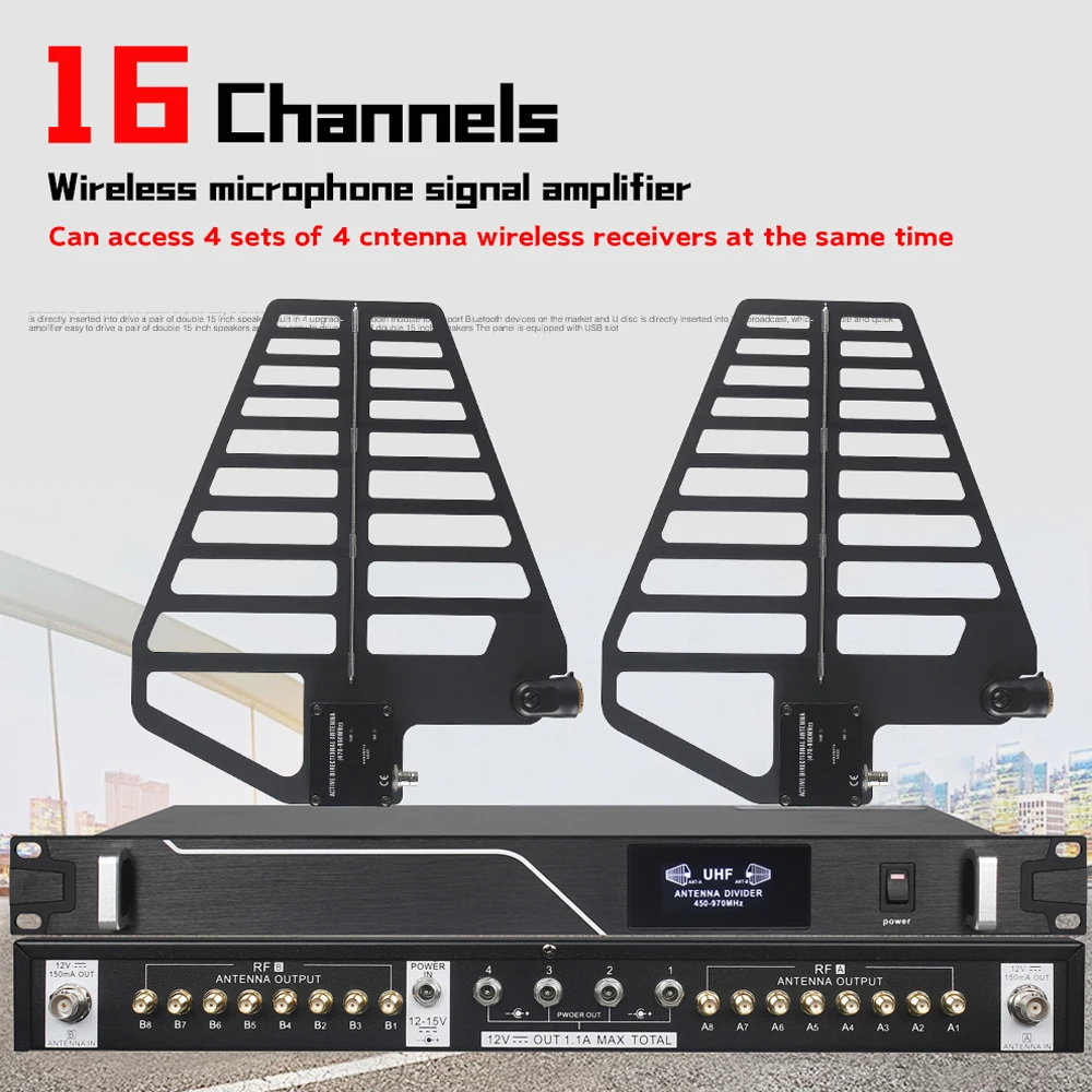 SHENNDARE FS-D216 8  Channel Directional Antenna Splitter Amplifer System  RF Signals Booster Amplifier For Wireless Microphone