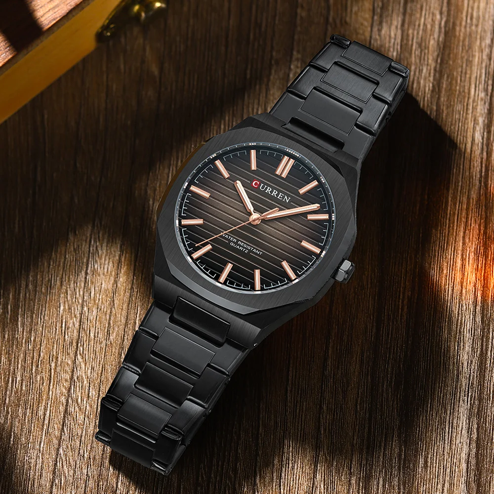 CURREN Minimalistische Herrenuhr mit Edelstahlarmband und Leuchtzeigern, klassische Business-Quarz-Armbanduhr für Männer – Detail 14