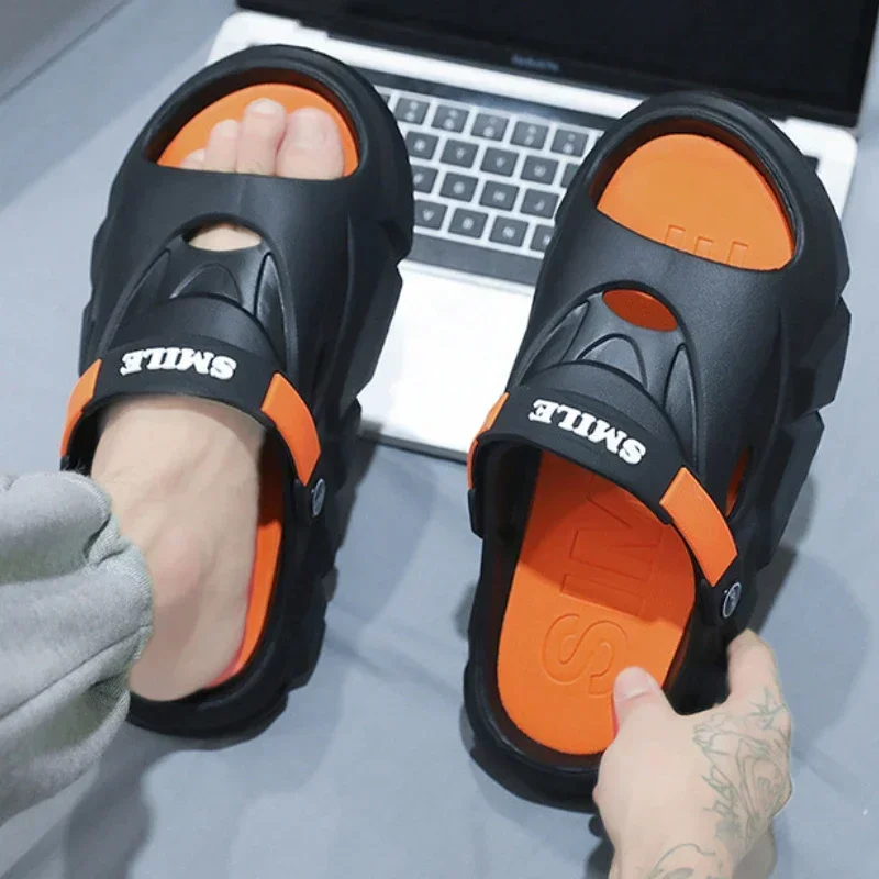 

2025Новая мужская обувь, мужские тапочки, летние шлепанцы на платформе с мягкой подошвой из ЭВА, сандалии для дома и улицы, прогулочная пляжная обувь, шлепанцы