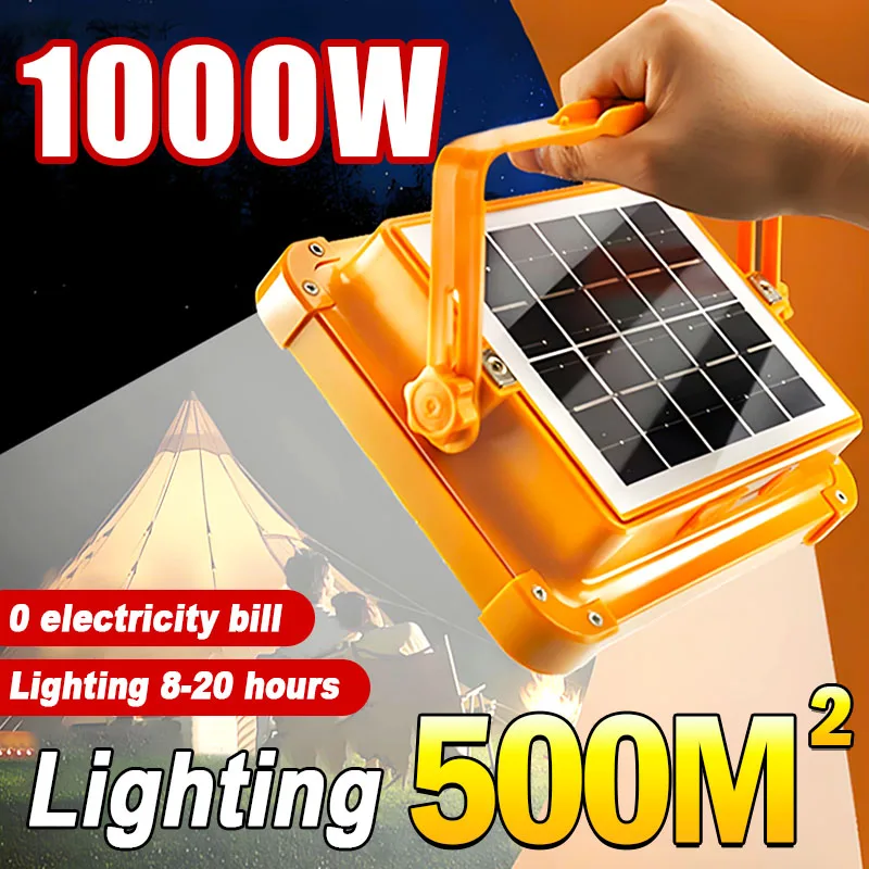 Pop 1000W Outdoor Portable Solar Light LED Rechargeable Camping Floodlight High Power Tent Lamps Waterproof Night Emergency Ligh