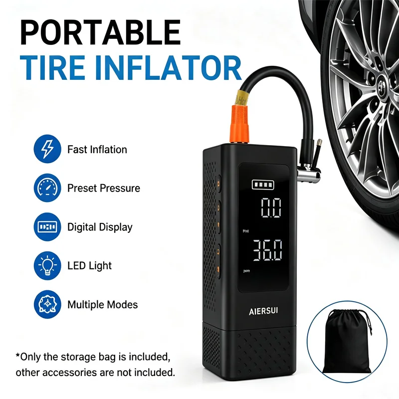 Portable Tire Inflator 150PSI Air Compressor Digital Pressure Gauge Auto Stop Car Motorcycle Bicycle Ball Pump Fast Inflation