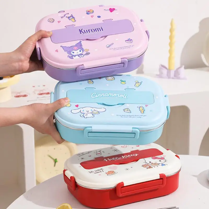 

Hot Sanrio Hello Kitty 304Sus Thermal Lunch Box Kawaii Anime Cute Student Commute Canteen Portable Divided Bento Lunch Box New