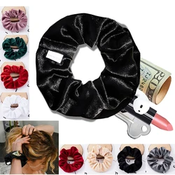 Arrived Zip Scrunchies Hidden Storage Earphones Money Keys Women Velvet Hair Tie Pocket Hair Styling Srunchies Ornaments