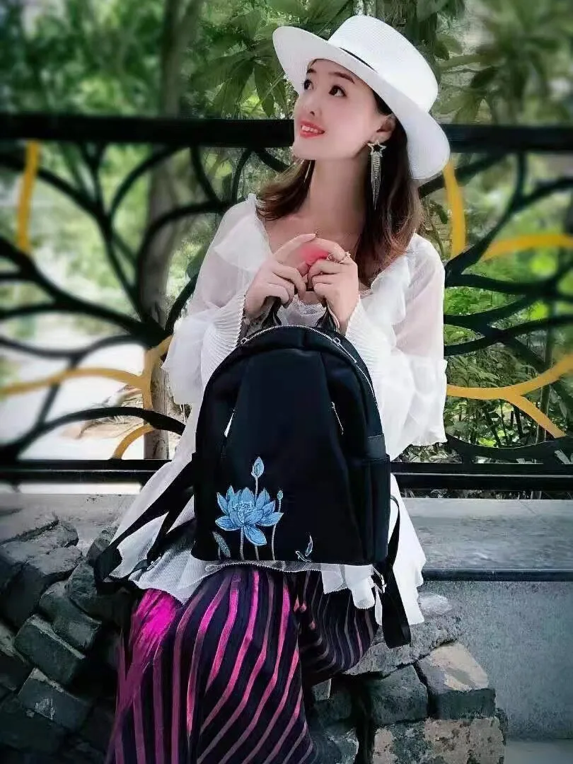 Niche Design Original Embroidery Ethnic Style Bag Female Chinese Style Fashion New Hanfu Backpack Waterproof Oxford Cloth