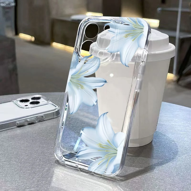 Модный изысканный прозрачный чехол для телефона с белой лилией для iPhone 17, 16, 15 Pro Max, 14, 13, 12, 11, XS, X, 8 Plus, 16E, 17 Air