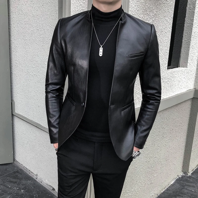 2023 Brand Clothing Fashion Men\'s High Quality Casual Leather Jacket Male Slim Fit Business Leather Suit Coats/Man Blazers 4XL