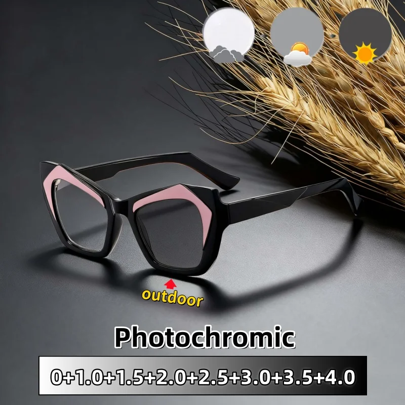 

Advanced Exquisite Cat Eye Photochromic Reading Glasses for Men Women Elegant Comfortable Anti-Blue Light Eyeglasses 0 To +4.0