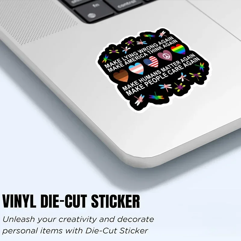 

"Make Lies Wrong Again" Sticker - Patriotic & Inclusive Design with US Flag, Rainbow Heart & Peace Sign - Matte Self-Adhesive