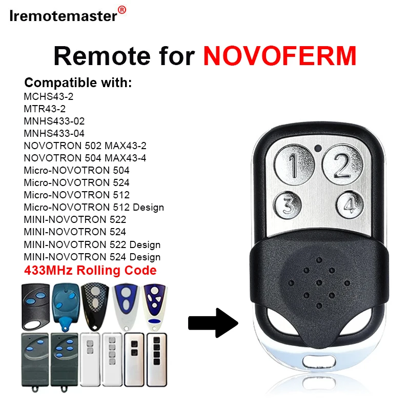 

For NOVOFERM 433.92MHz Garage Door Remote Control NOVOFERM NOVOTRON 502 MAX43-2 512 MIX 43-2 504 MAX43-4 433MHz Rolling Code