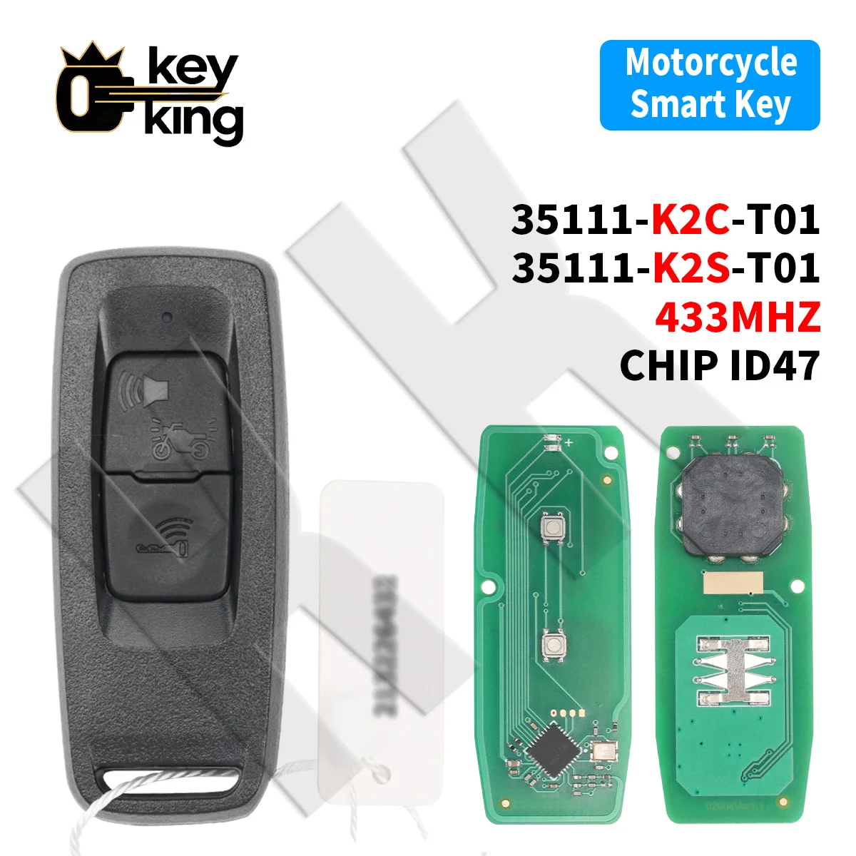 KK 2 Button Motorcycle Smart Remote Key Fob 433MHz ID47 Chip OE#35111-K2C-T01 35111-K2S-T01 For Honda Vario 160
