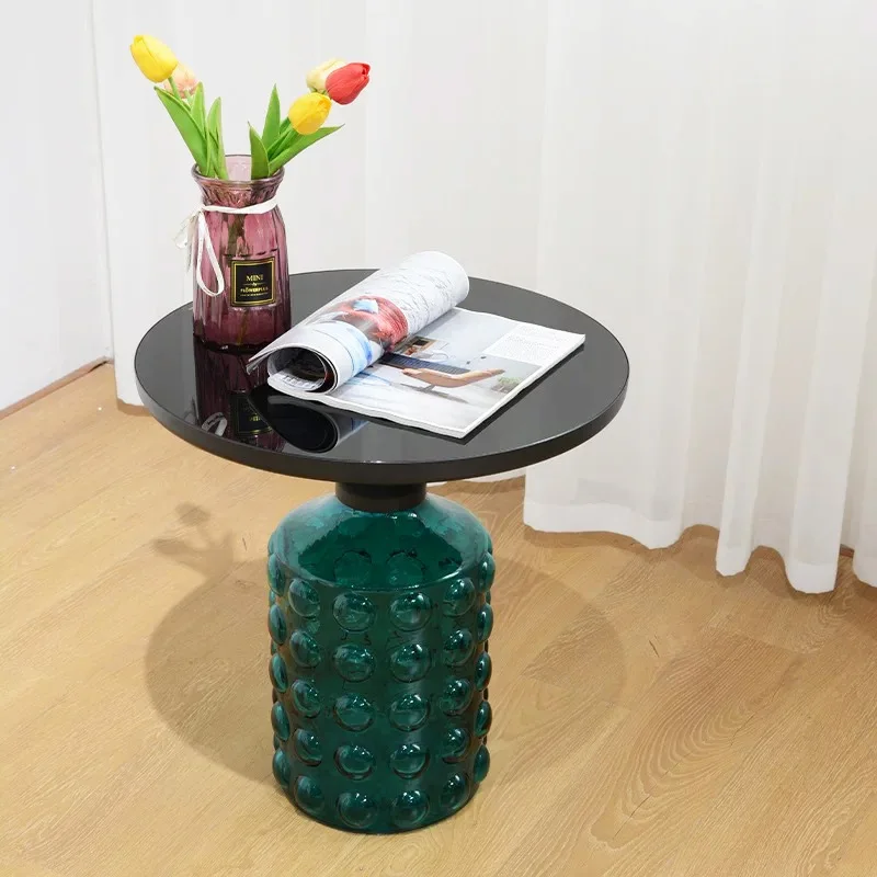 Nordic bell glass coffee table, modern living room household small apartment colored tea table