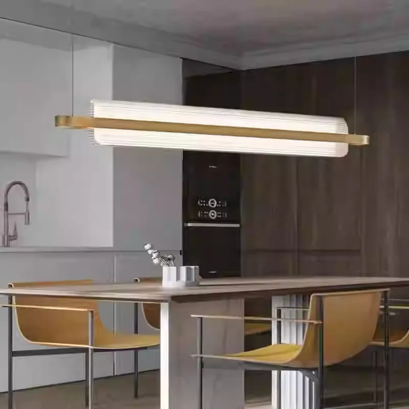 Italian Designer's Simple and Luxurious Stainless Steel Bar Shaped Personalized Creative LED One Line Pendant Light Restaurant