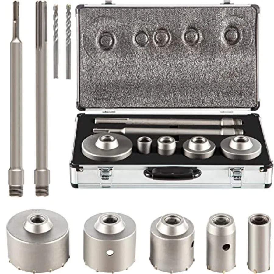

Concrete Hole Saw Kit, 1-2/11", 1-3/5", 2-9/16", 3-5/32", 3-15/16" Drill Bit Set SDS Plus and SDS MAX Shank Wall Hole Cutter w/