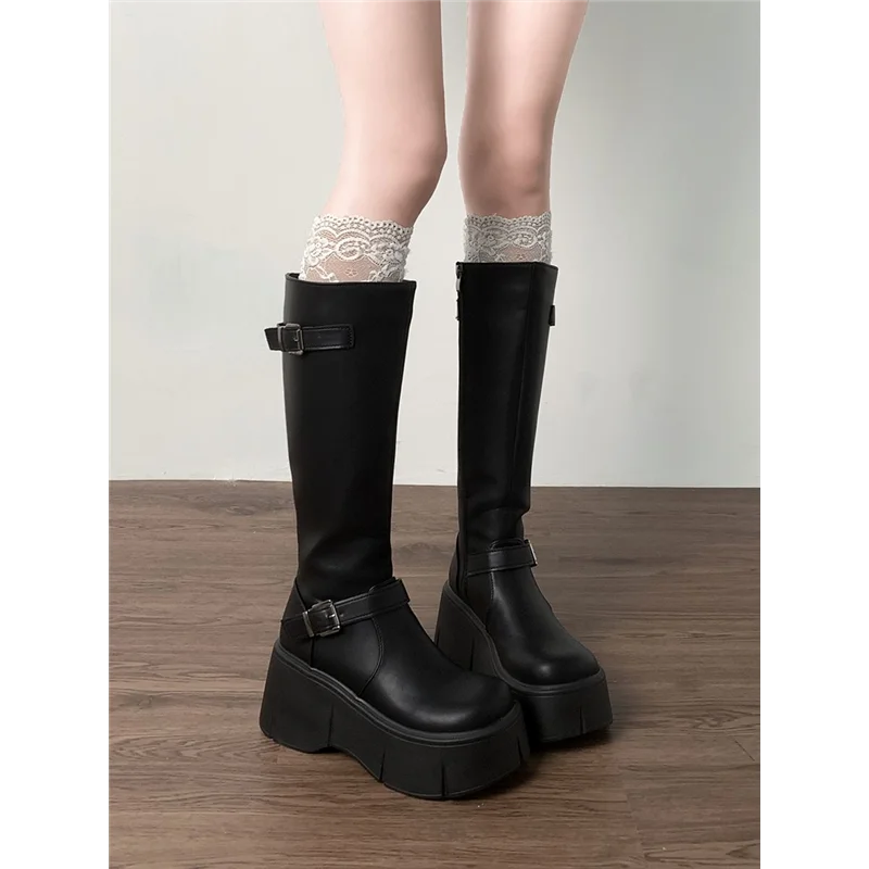 

Ретро-ботинки Bla Thi, женские, новые, весна-осень, маленькие размеры, для полных женщин, утягивающие, на высокой подошве, в стиле рыцарских сапог