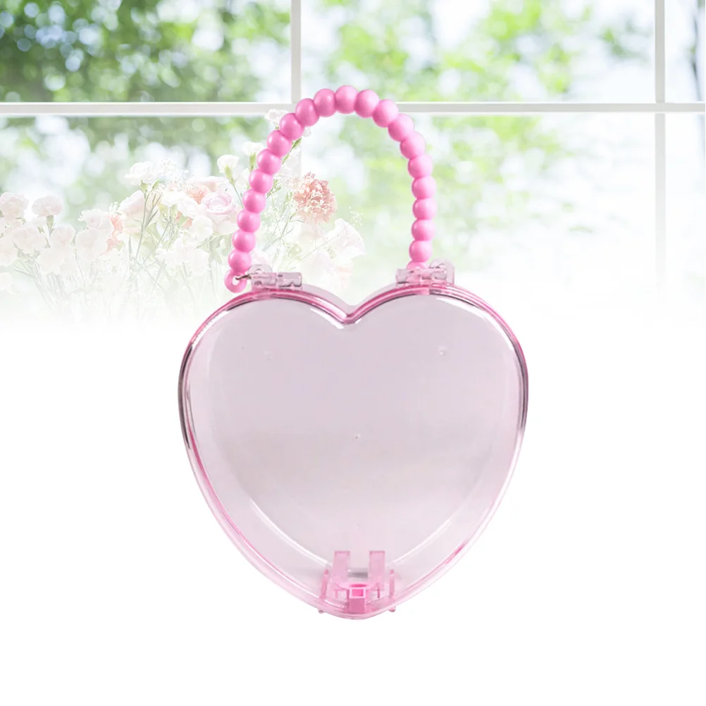 1pc Heart-shaped Storage Box Transparent Jewelry Headwear Clips Stationery Handle Box heart shape storage case