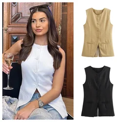 PB&ZA 2024 Summer New Women's Fashion and Elegance Slim Fit Commuter Versatile Sleeveless Suit Tank Top