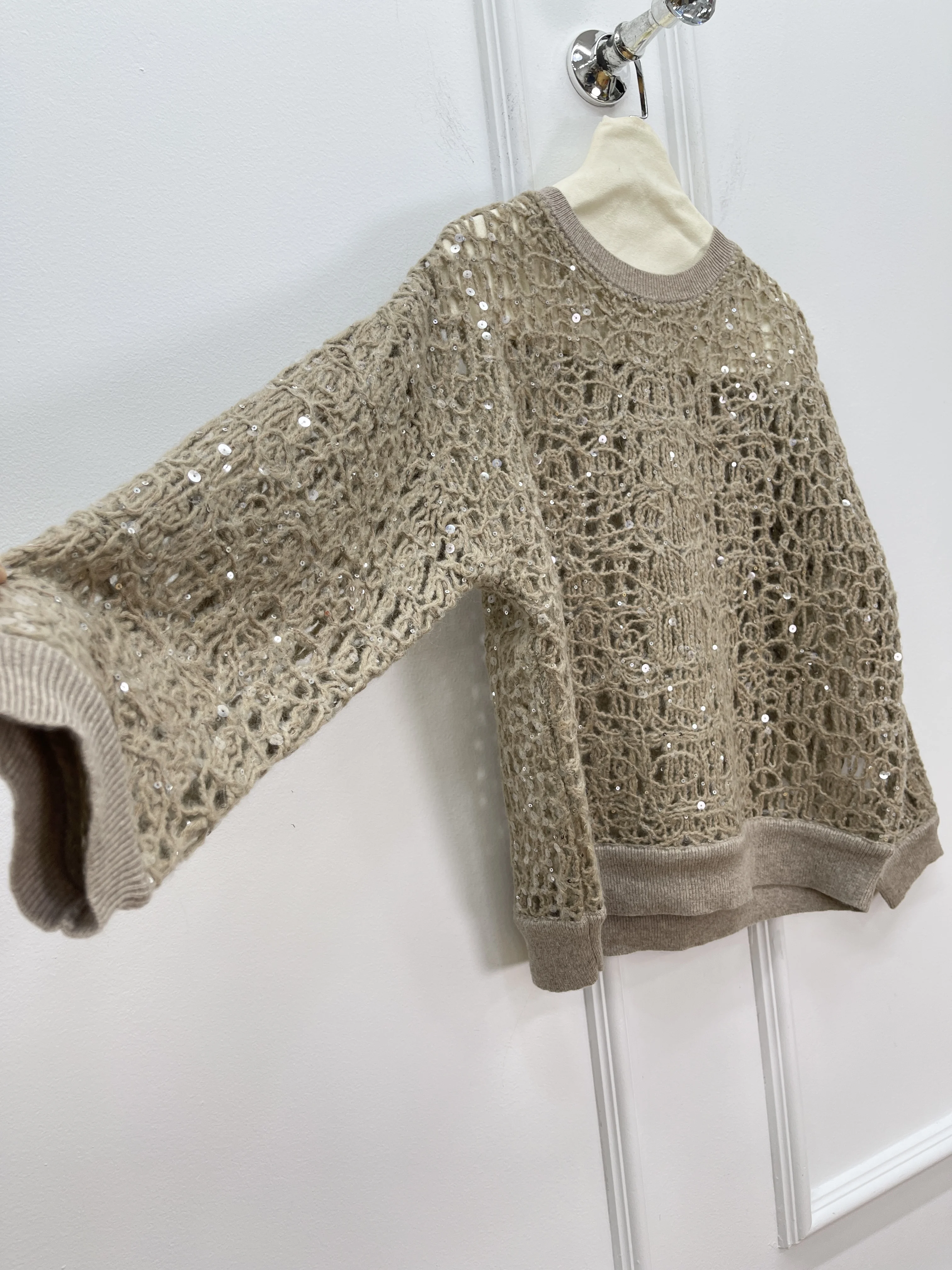 

Осенне-зимний тяжелый полый шерстяной матовый свитер с блестками, женская блузка с длинными рукавами в стиле ретро, женская блузка