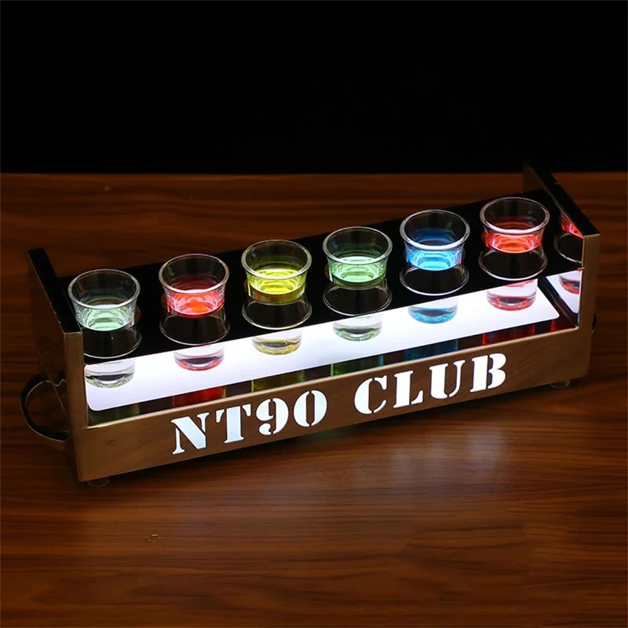 LED Illuminated Shot Glass Flight Tray Holder Flashing Light Up Whisky Cocktail Wine Glorifier Presenter Cup Rack for Bar Disco