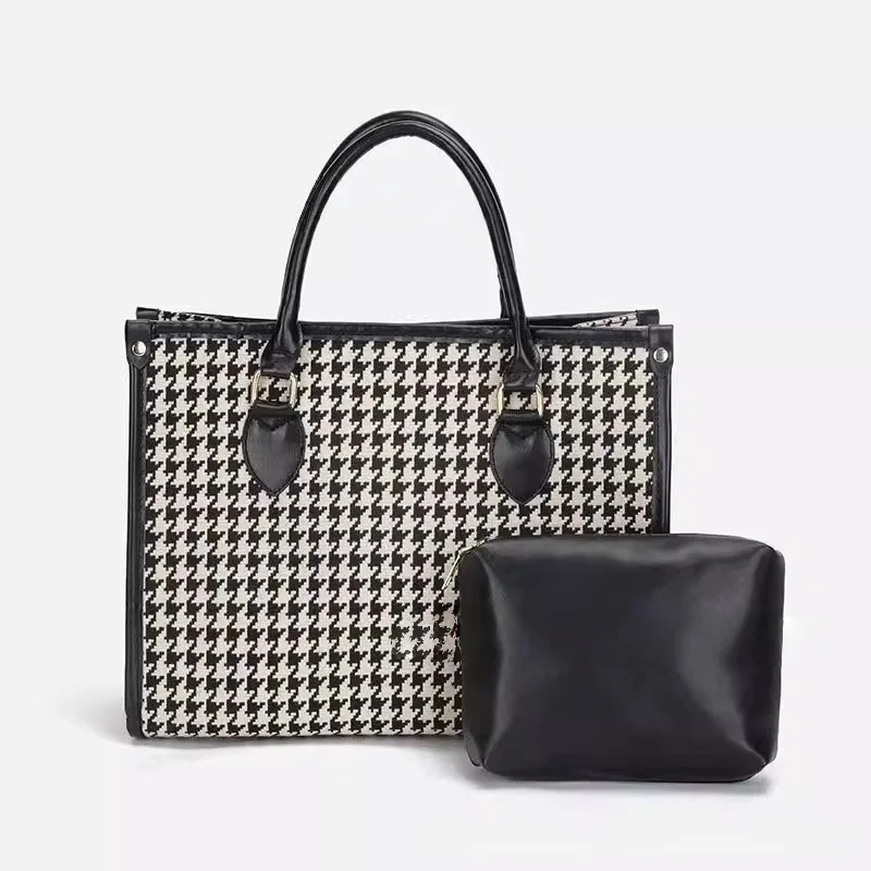 

НОВЫЕ холщовые сумки-тоут HOUNDSTOOTH для женщин, модные черно-белые сумки большой вместимости, альтернативы, сумки для подмышек, повседневные пригородные сумки