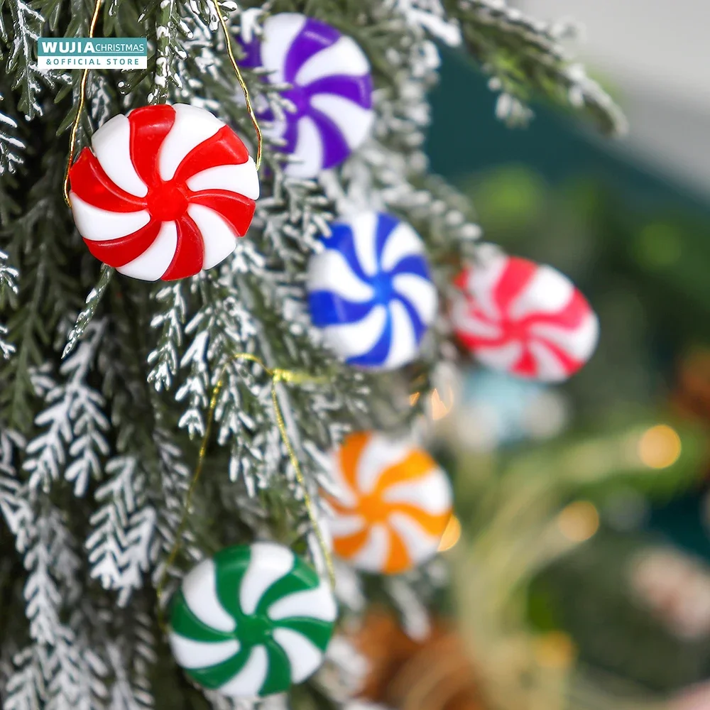 50pcs New Year Acrylic Candy DIY Xmas Tree Hanging Christmas Fake Candies Peppermint Ornaments for Holiday Party Decor Supplies