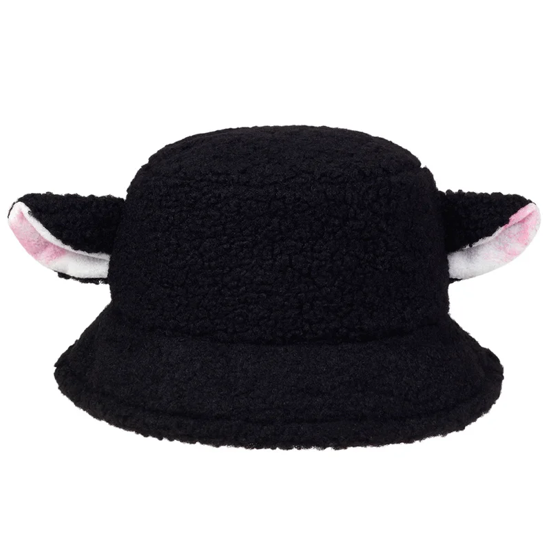 Cute Sheep Ear Plush Fisherman Hat Women Girls Cosplay Lamb Wool Hat Autumn Winter Warmer Headwear Hat Basin Hat Decoration