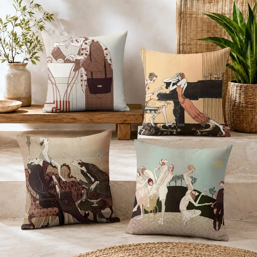 Odd Tales Fashion Cushion Cover Summer Coolness Linen Organic Fabric Sofa Pillow Case Double-Sided Printing Home Decor