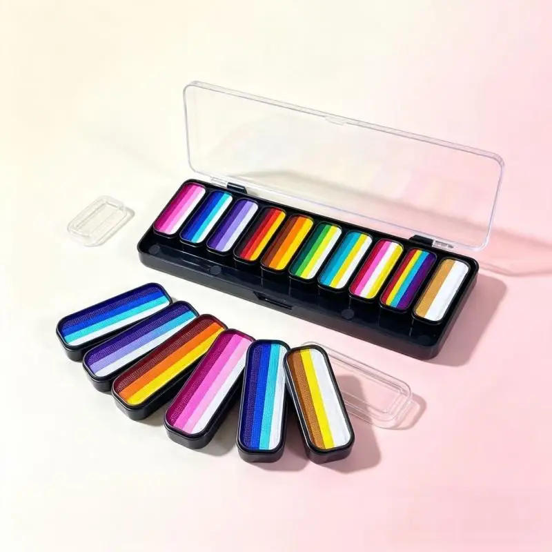 12 Color Rainbow Split Kit Face Paint Palette With Brushes For Kids Face and Body DIY Paint Palette Christmas Halloween Cosplay