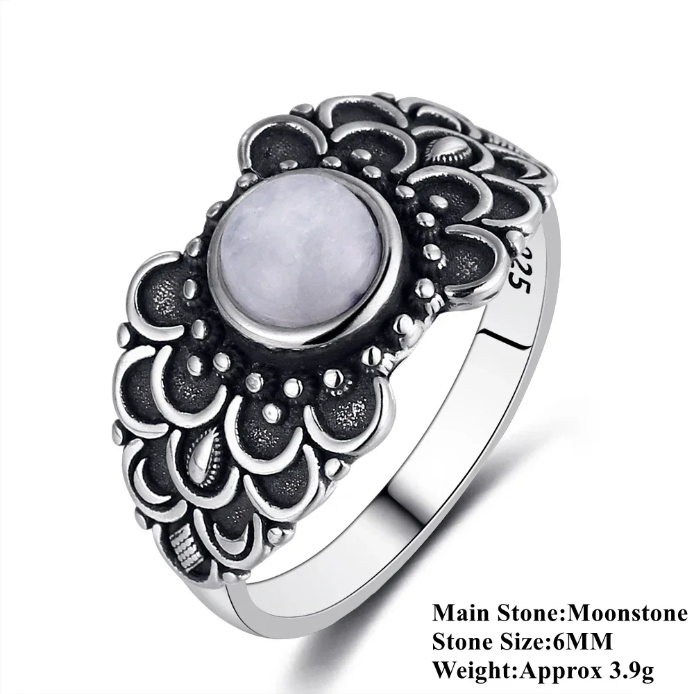 Natural Moonstone S925 Silver Ring for Women Fine Jewelry Flower Shaped Gemstone Rings Party Wedding Gift